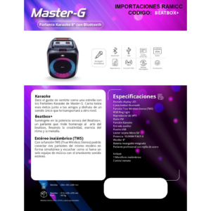 PARLANTE KARAOKE BLUETOOTH USB MASTER-G BEATBOX+